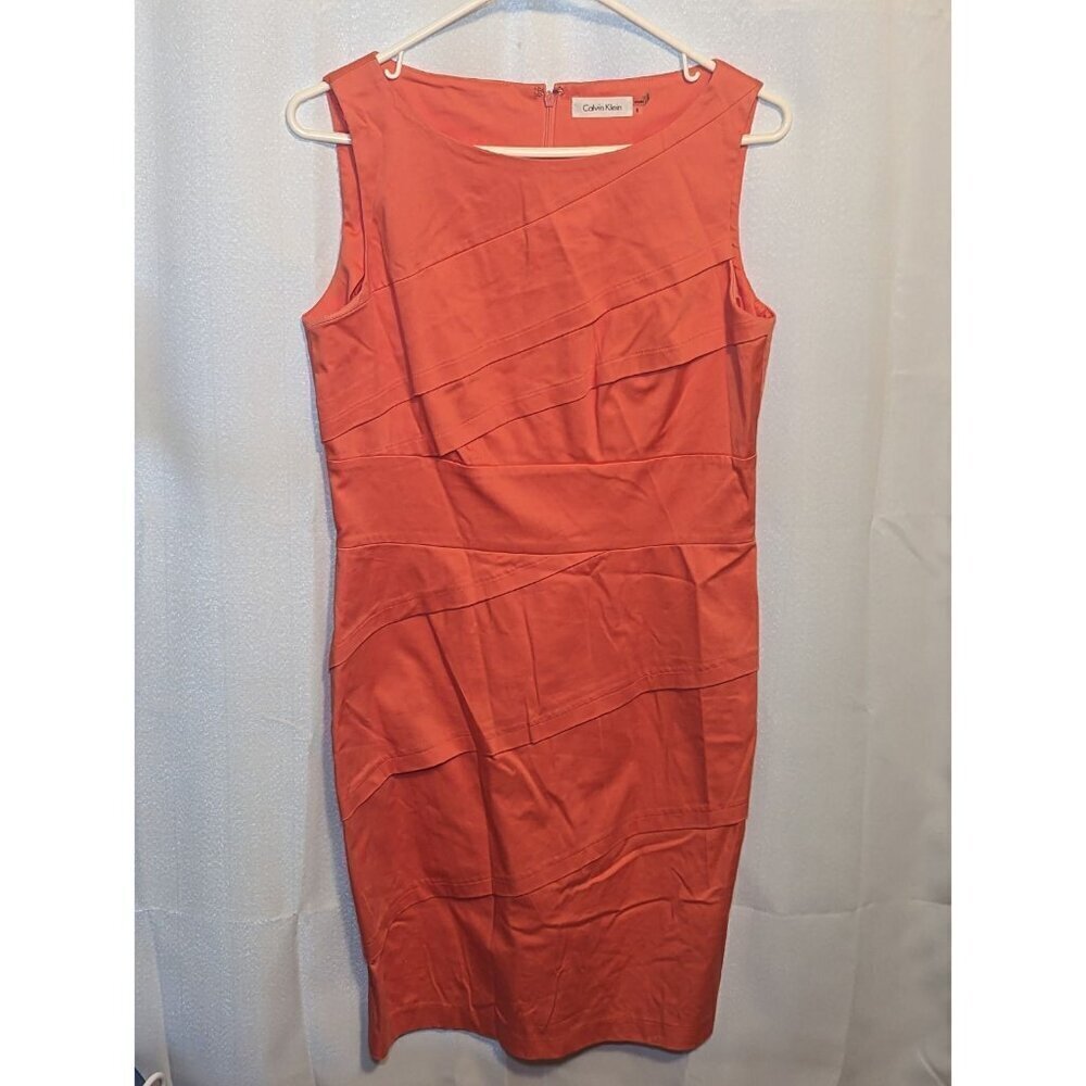 Calvin Klein Coral Salmon Cotton Tiered Sheath Dress 6 Back Zip